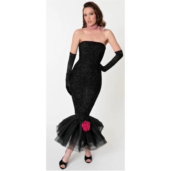 Unique Vintage Dresses & Skirts - Unique Vintage Barbie Solo In The Spotlight Black Sparkle Strapless Gown M NWT